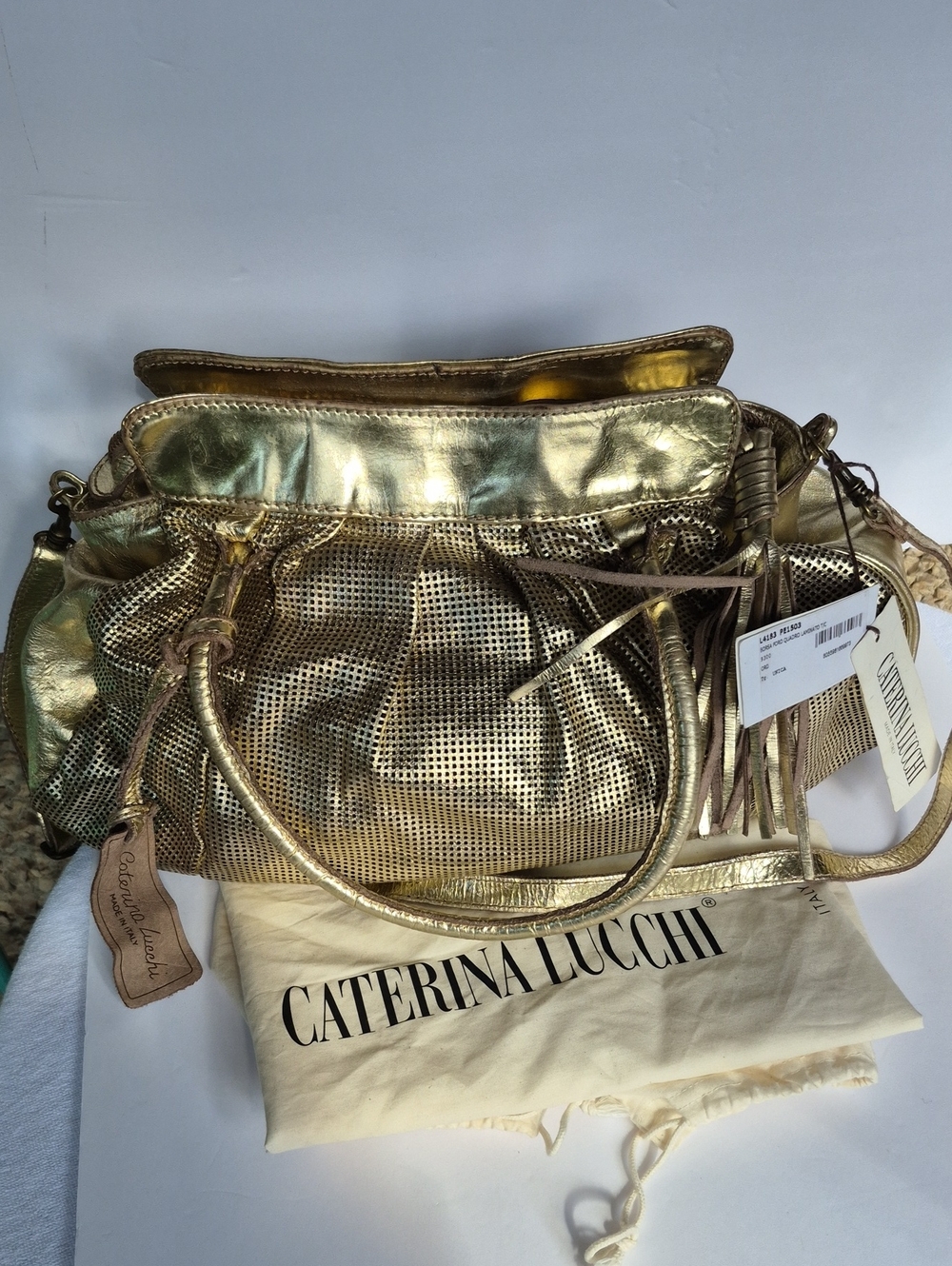 NWT Caterina Lucchi Gold Leather Large Tote Bag